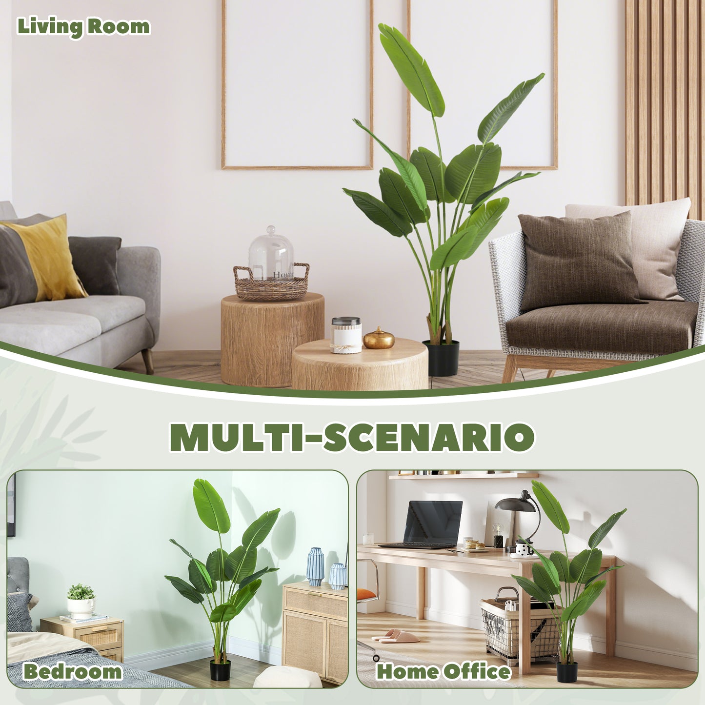 160cm Tall Artificial Bird of Paradise Plant, Faux Banana Leaf Tree with PEVA Leaves and Flocking