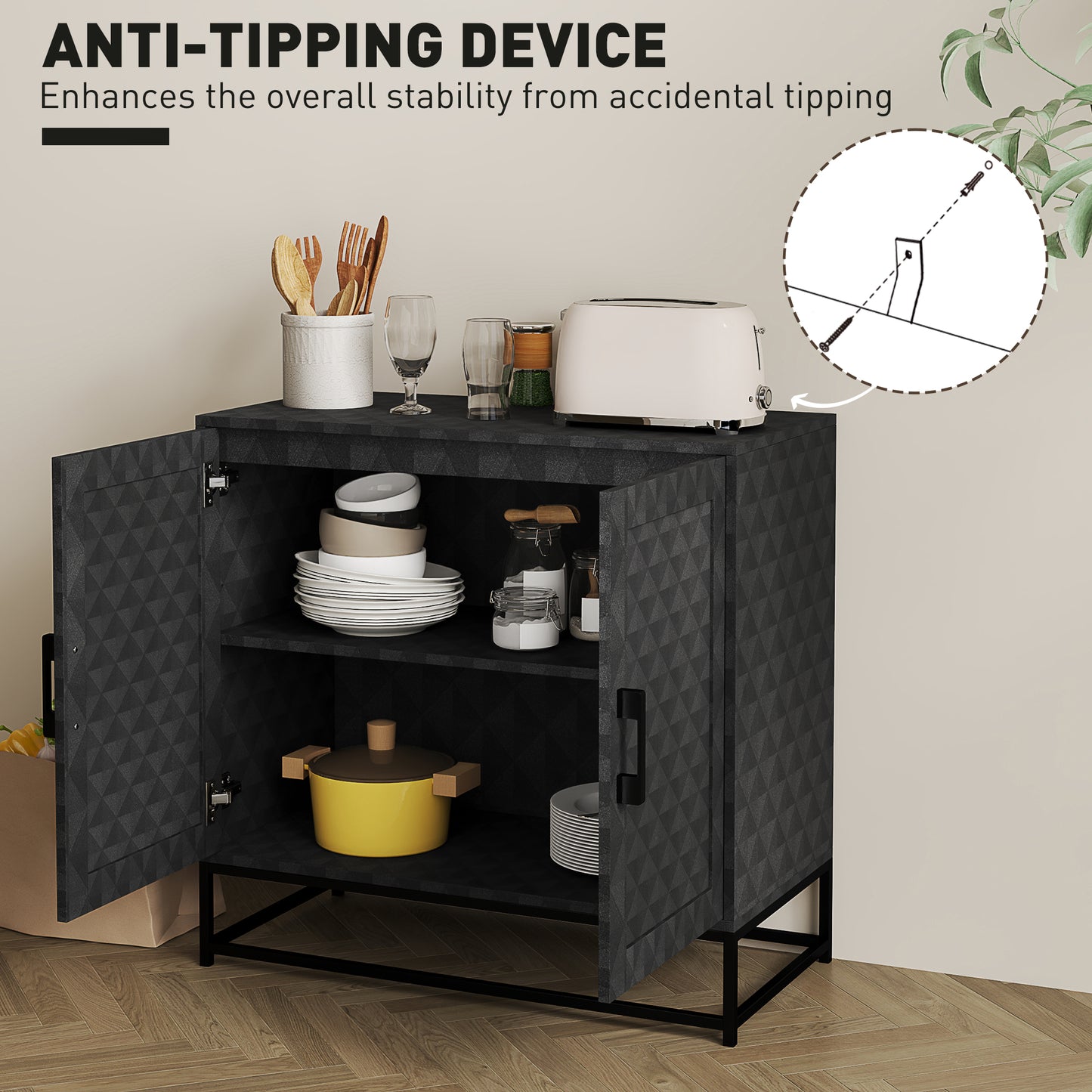 Modern Sideboard, Freestanding Sideboard Storage Cabinet with Adjustable Shelf and 2 Doors for Living Room, Black