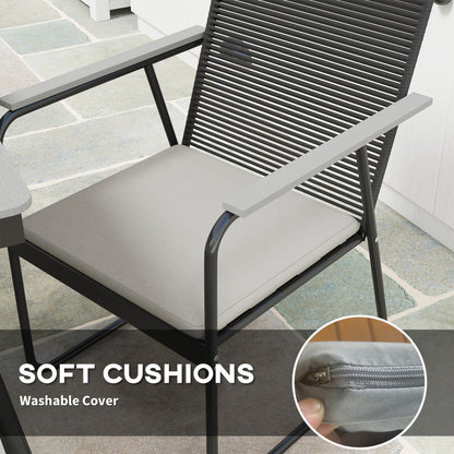 6‑Seater Garden Dining Set with Cushions, Rattan Backrest, Plastic Top, Garden Furniture Set, Grey