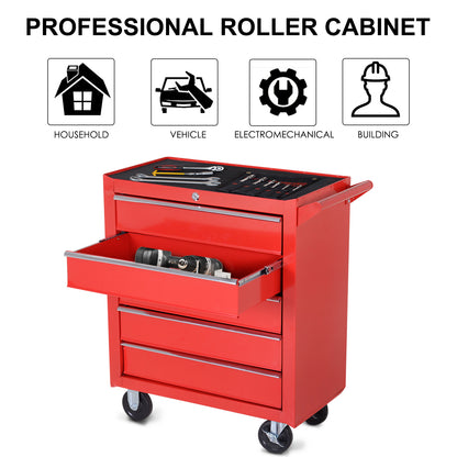 5-Drawer Lockable Tool Storage Cabinet with Wheels, Handle, 2 Keys, Steel Home Work DIY Workshop Chest