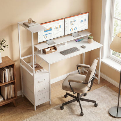 147cm Gaming Desk with Charging Station and Monitor Stand, Computer Table for Home Office with RGB Lights, White