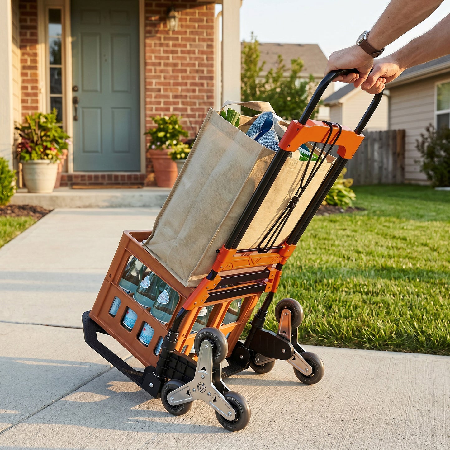 Heavy Duty Foldable Trolley on Wheels, Steel Folding Hand Truck, 75kg, Black and Orange
