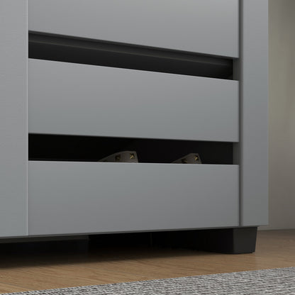 Narrow Shoe Cabinet for Entryway, 5-Tier Slim Shoe Storage Cabinet with 2 Slatted Doors and Adjustable Shelves Grey