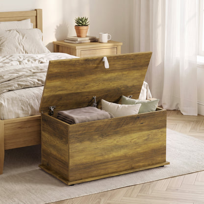 Storage Chest, 102L Blanket Box, Shoe Bench Safety Hinged Lid, Bed End Bench for Bedroom, 80 x 40 x 45cm, Brown