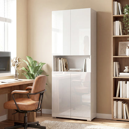 180 cm Tall Kitchen Cupboard, Pantry Storage Cabinet with Soft Close Doors and Adjustable Shelves, High Gloss White