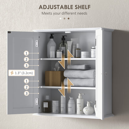 Bathroom Wall Cabinet, 3-Tier Wall-Mounted Bathroom Storage Cabinet with Adjustable Shelf, White