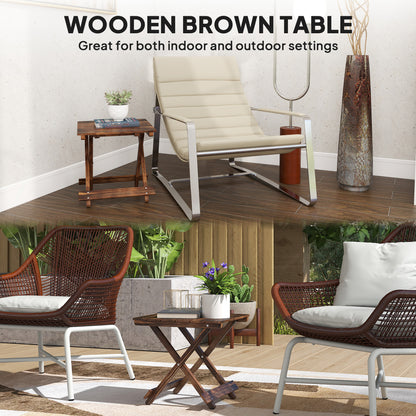 Fir Wood Folding Coffee Table, Lightweight Small Garden Table with Slatted Top, Portable Folding Side Table for Balcony