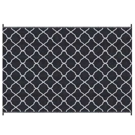 Reversible Outdoor Rug, Plastic Straw Mat w/ Carry Bag Ground Stakes for Garden RV Picnic Beach Camping 182x274cm Black