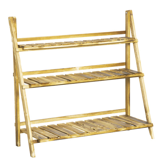 Wooden Folding Flower Pot Stand 3 Tier Garden Planter Display Ladder Gardener Storage Shelves Rack Herb Holder (100L x 37W x