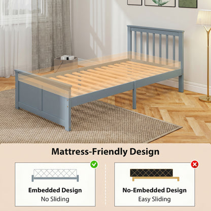 Pine Storage Bed, 3ft Single Solid Wooden Bed Frame with Drawers, Headboard, Wood Slat Support, Grey