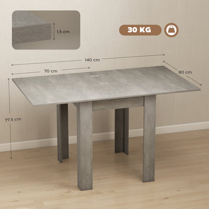 Folding Dining Table for 4-6, Rectangular Extendable Drop Leaf Table for Small Spaces, 140 x 80 x 77.5 cm, Grey