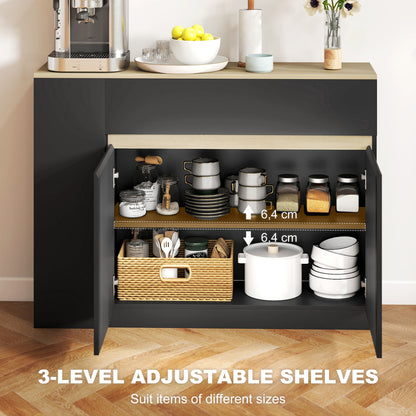 Kitchen Island, Storage Cabinet with Adjustable Shelf, 2 Drawers, 3 Open Shelves, Black