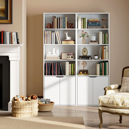 6-Tier Tall Bookcase, Bookshelf with 4 Open Shelves and Double Door Storage Cabinet