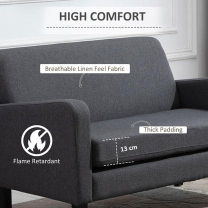 Linen Modern-Curved 2-Seat Sofa Loveseat w/ Thick Cushion Wood Legs Foot Pads Single Compact Home Furniture Grey
