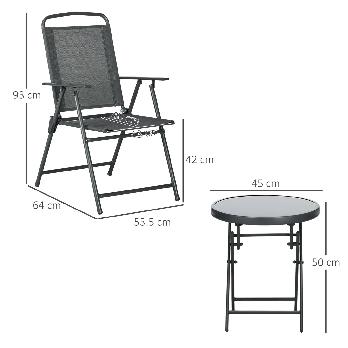 Three-Piece Garden Seat Set, with Glass-Top Table - Dark Grey
