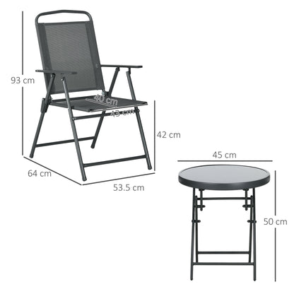 Three-Piece Garden Seat Set, with Glass-Top Table - Dark Grey