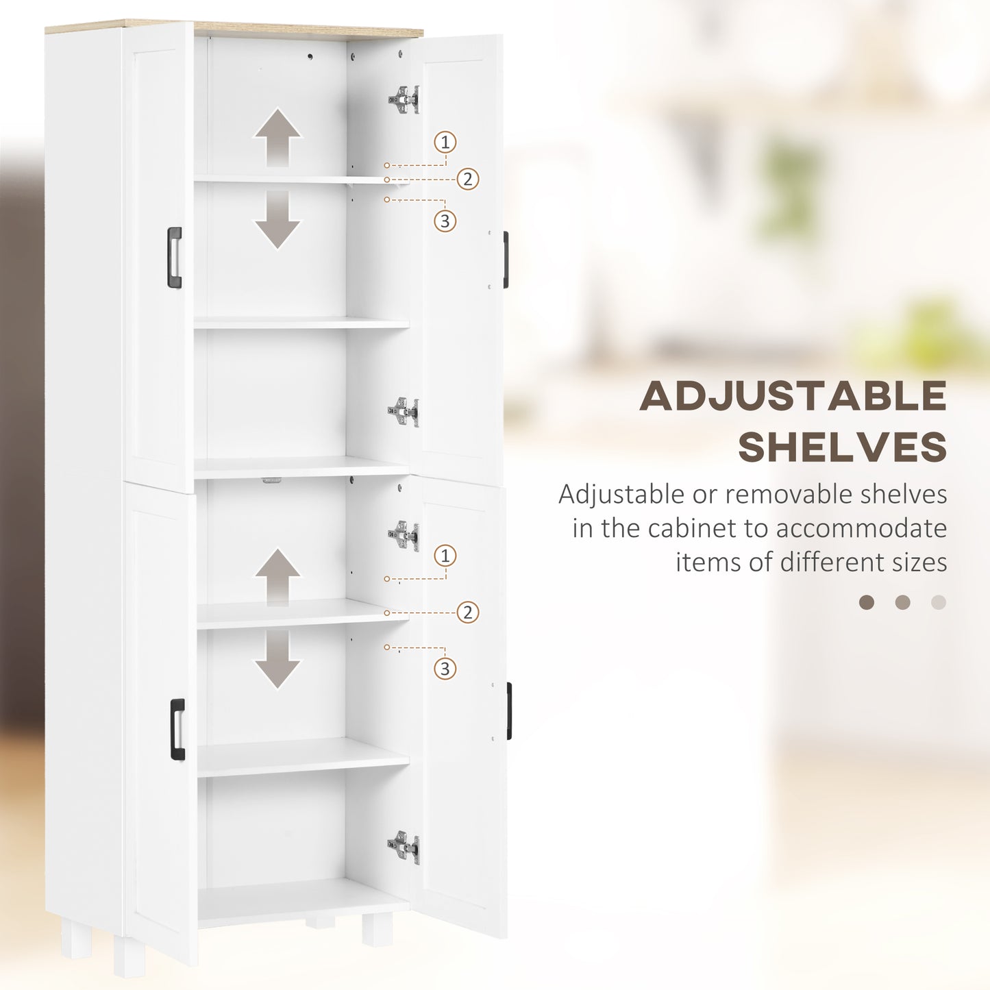 Freestanding Kitchen Cupboard, 4-Door Storage Cabinet Organiser with Adjustable Shelves White Wood Effect