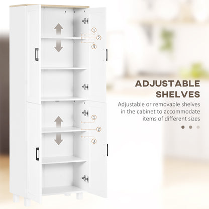 Freestanding Kitchen Cupboard, 4-Door Storage Cabinet Organiser with Adjustable Shelves White Wood Effect