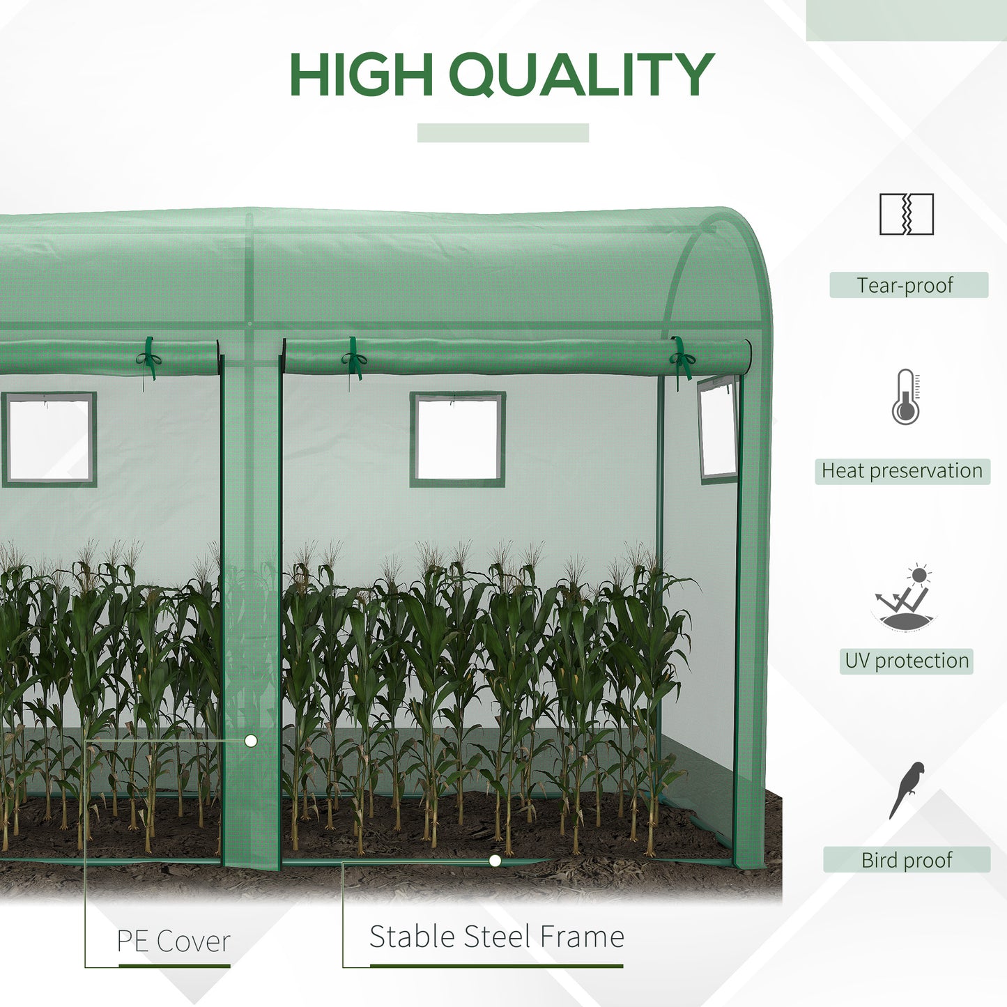 Walk-in Greenhouse, Tomato Greenhouse with Double Doors & 4 Windows, Garden Plant Growth Green House with PE Cover
