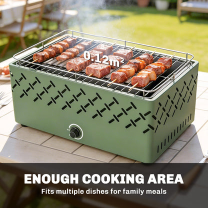 Portable Charcoal BBQ Grill, Battery Powered Barbecue Grill with Built-in Fan for Camping Picnic, Light Green