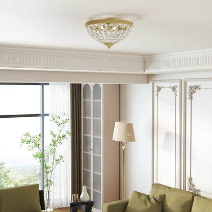 Crystal Chandelier Ceiling Light with 168 Octagonal Beads, Vintage 2-Light Flush Mount Ceiling Light for Living Room