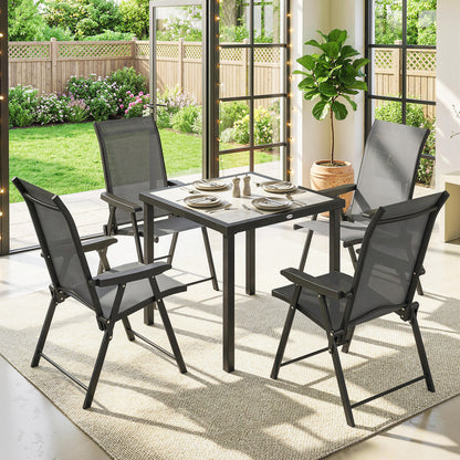 5 Pieces Outdoor Dining Set, Garden Dining Set for 4 with Square Table and Folding Chairs, Grey