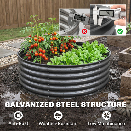 Galvanised Raised Garden Bed with Safety Edging, Outdoor Raised Planter Box with Gloves, 120 x 120 x 43cm, Dark Grey