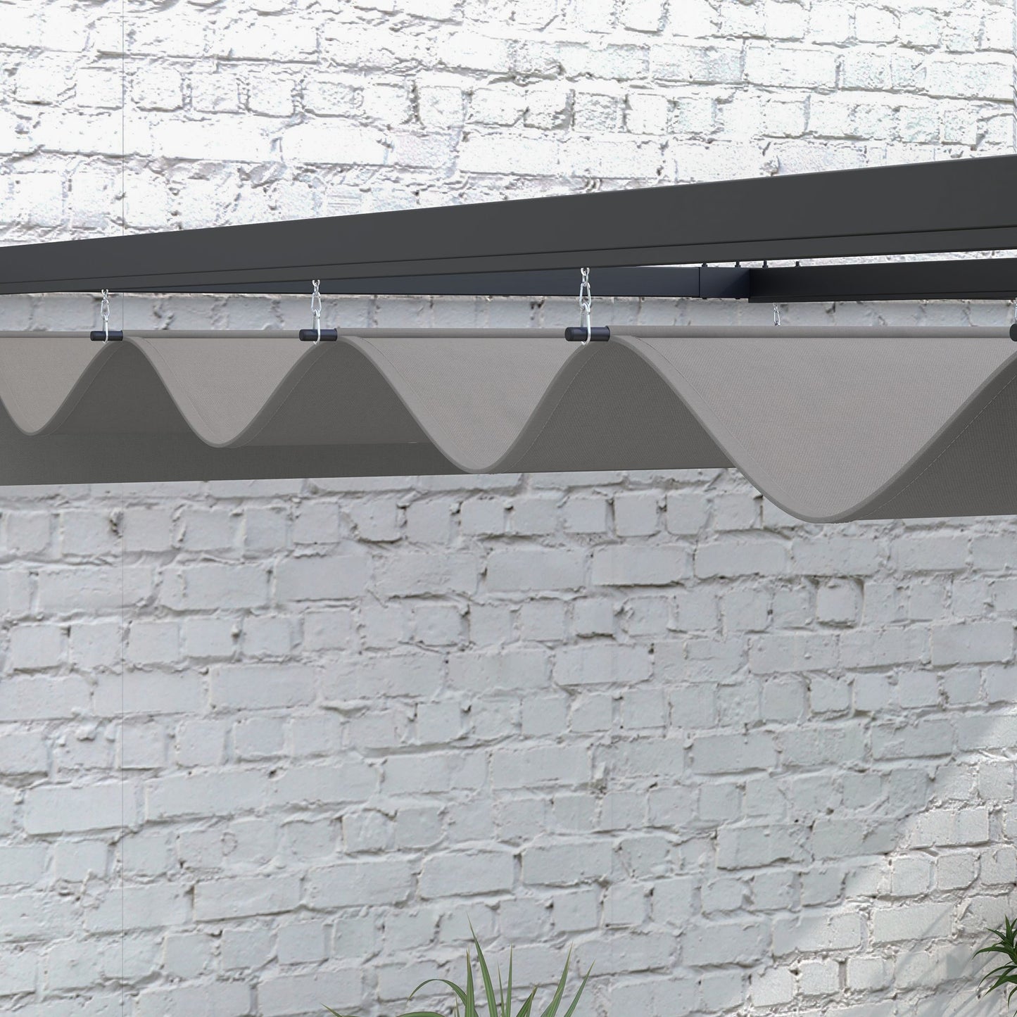 3 x 4m Lean To Steel Pergola with Moving Fabric Canopy - Dark Grey