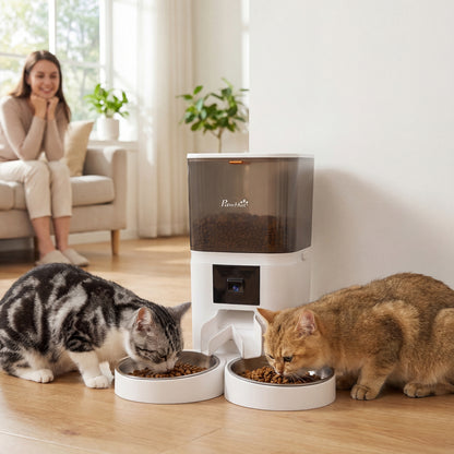 Automatic Cat Feeder for 2 Cats with HD Camera，2.4G & 5G WiFi Pet Food Dispenser 6L APP Control