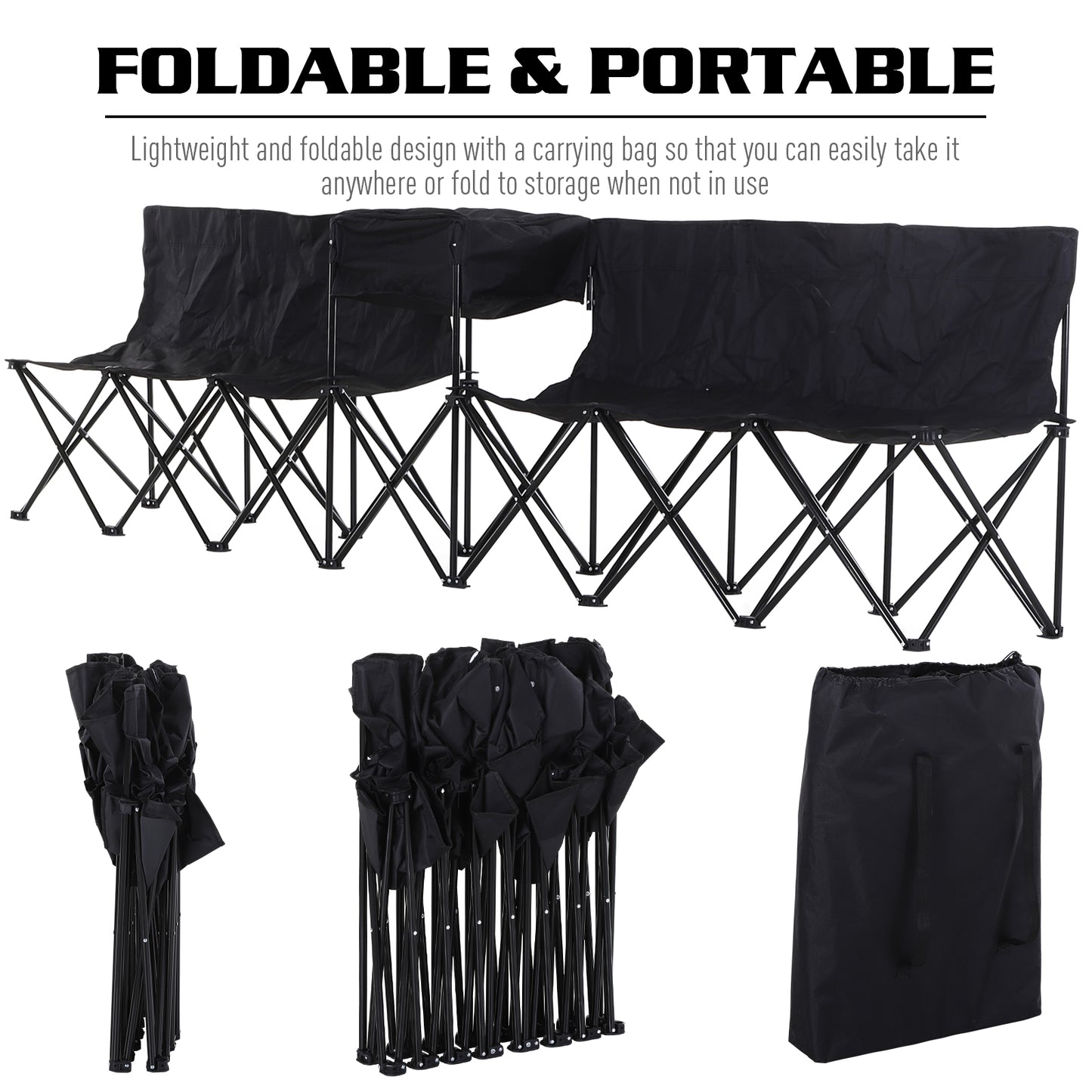 6 Seat Folding Sports Bench Portable Sports Team Bench Spectator Chair with Cooler Bag and Carrying Bag for Outdoor Picnic Ca