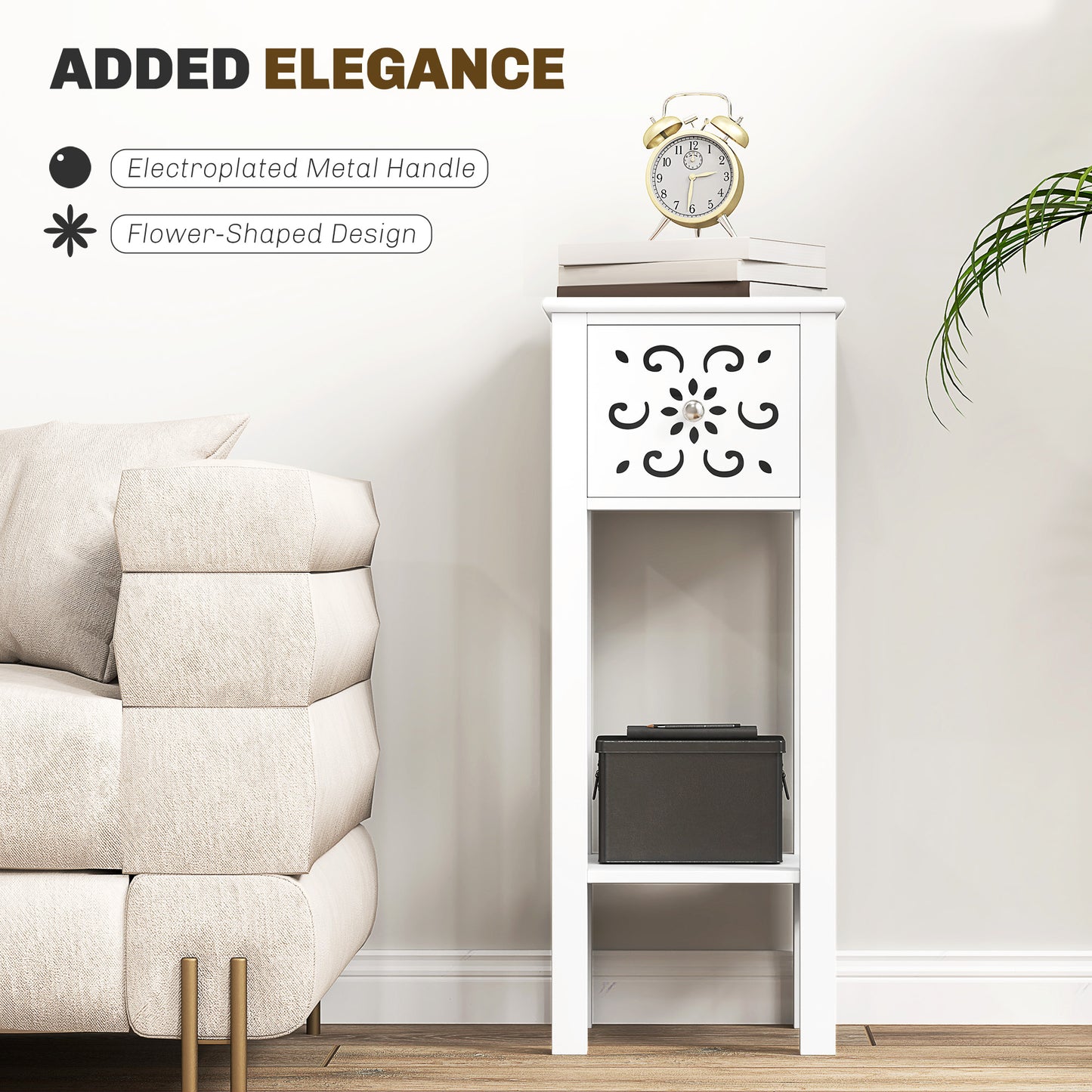 Set of Two Elegant Floral Cut-Out Side Tables - White