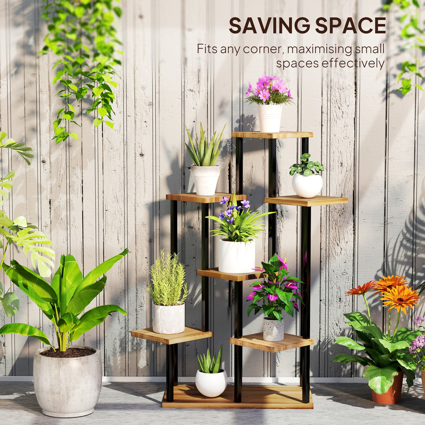 Seven Wooden Shelf Plant Stand