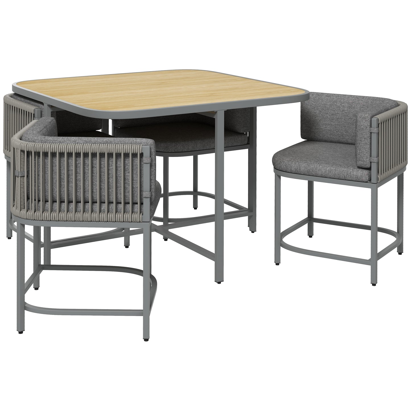 4-Seater Rattan Cube Garden Furniture Set with Cushions - Grey