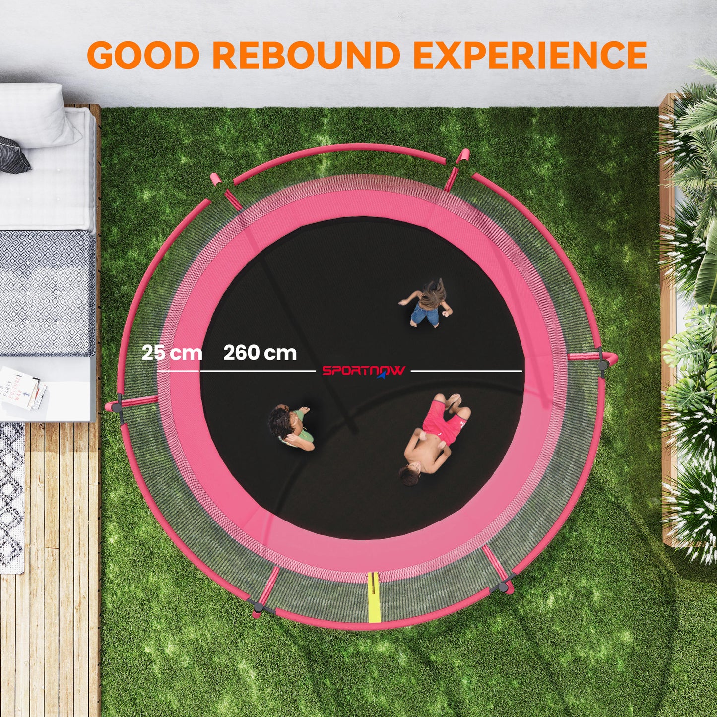 10ft Outdoor Trampoline with Enclosure Net, Spring Cover, Pink