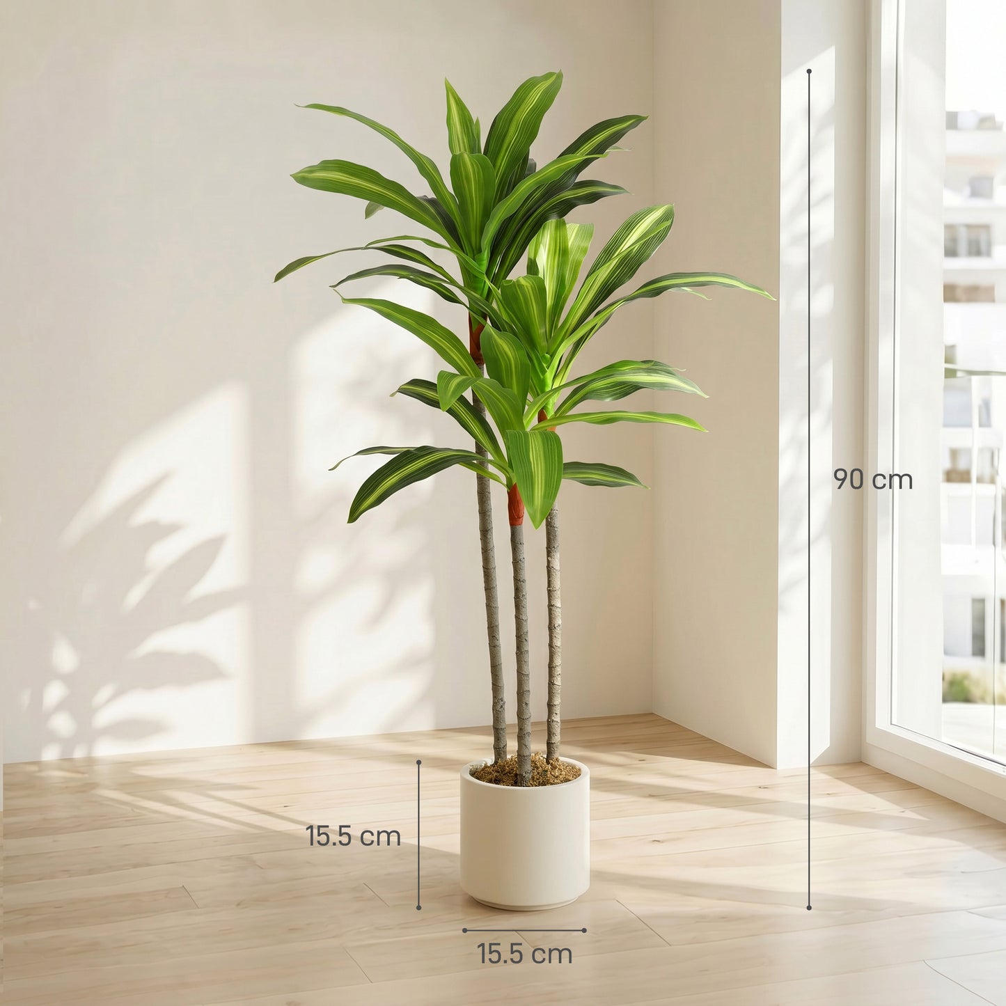 90cm Lifelike Fake Tree, Artificial Dracaena Tree with Bendable Trunks, Green