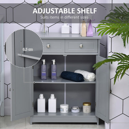75x60cm Freestanding Bathroom Storage Cabinet Unit w/ 2 Drawers Cupboard Adjustable Shelf Metal Handles Traditional Style Gre
