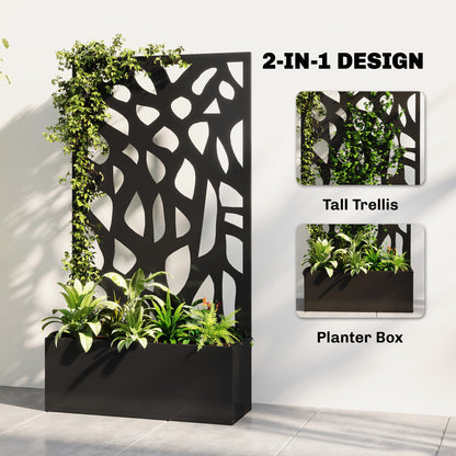 Metal Raised Garden Bed with Trellis, Outdoor Planter Box with Privacy Screen, Elevated Garden Box for Climbing Plants