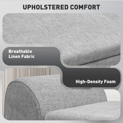 Storage Ottoman with Armrest, Window Seat, Upholstered Linen Storage Bench with Rubberwood Legs