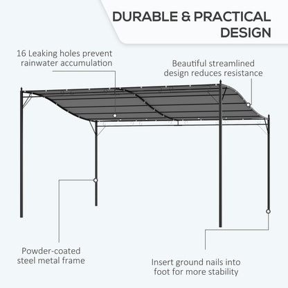 4 x 3 Meters Canopy Metal Wall Gazebo Awning Garden Marquee Shelter Door Porch - Grey