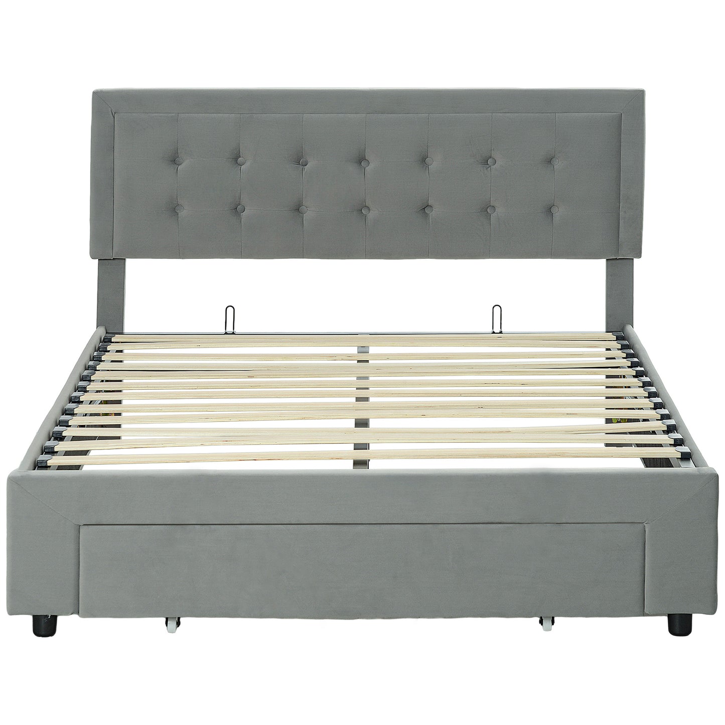 Double Size Ottoman Bed Frame 140W x 193.5D x 95Hcm with Front Drawer - Grey