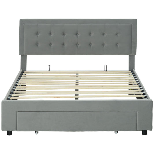 Double Size Ottoman Bed Frame 140W x 193.5D x 95Hcm with Front Drawer - Grey