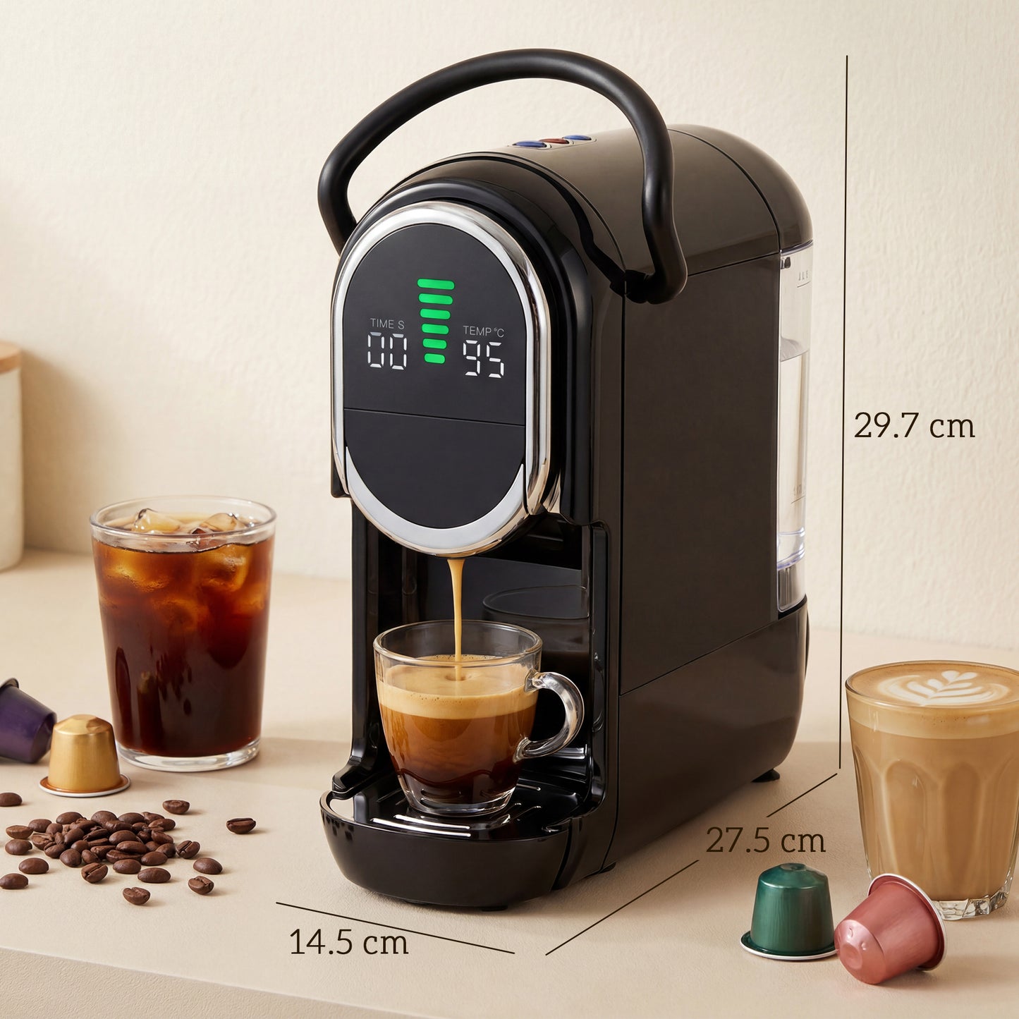 Pod Coffee Machine for Nespresso, Dolce Gusto Capsule & Ground Coffee, Small Semi Automatic Coffee Maker, 19 Bar, 0.6L