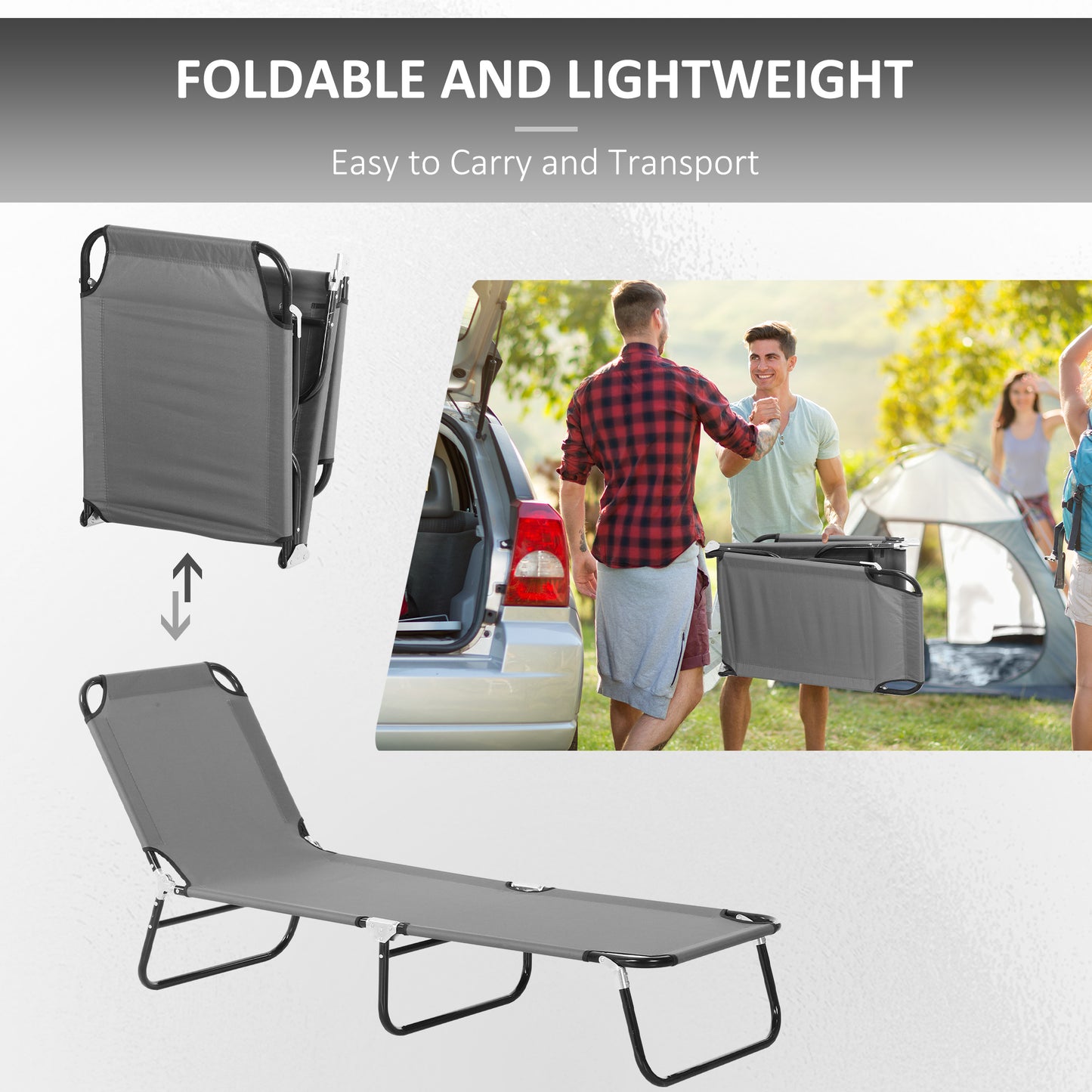 Foldable Sun Lounger with 5-Position Adjustable Backrest, Outdoor Portable Recliner Chaise Lounge Chair
