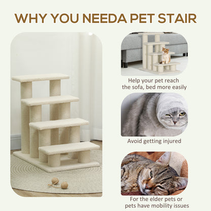 Dog Steps for Bed 4 Step Pet Stairs for Sofa Dog Cat Climb Ladder 63x43x60 cm Cream