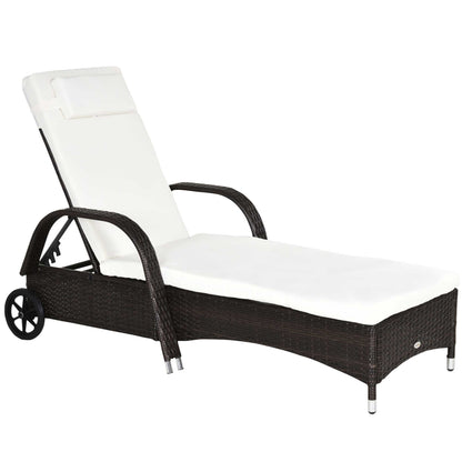 Brown Rattan Sun Lounger w/ Adjustable Steel Frame,200Lx73Wx56-103H cm
