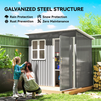 7 x 4ft Eco-friendly Galvanised Steel Garden Shed, with Lock and Gloves, 40kg/㎡ Snow Capacity - Grey