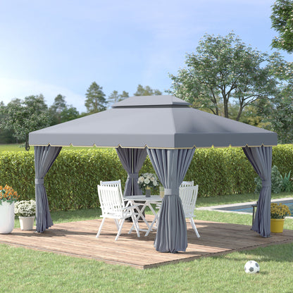 3 x 4m Aluminium Garden Gazebo, Marquee Canopy Shelter Pavilion Party Tent with Nets and Curtains for Garden and Deck, Grey