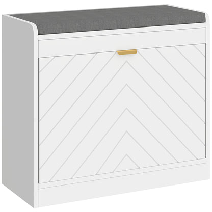 Shoe Storage with Seat, Upholstered Entryway Bench, Shoe Bench with 1 Flip Drawer and 4 Vents for 5 Pairs of Shoes