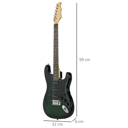 Six-String Electric Guitar, with 15W Amplifier, Digital Turner, Picks, Shoulder Strap, Case Bag - Dark Green