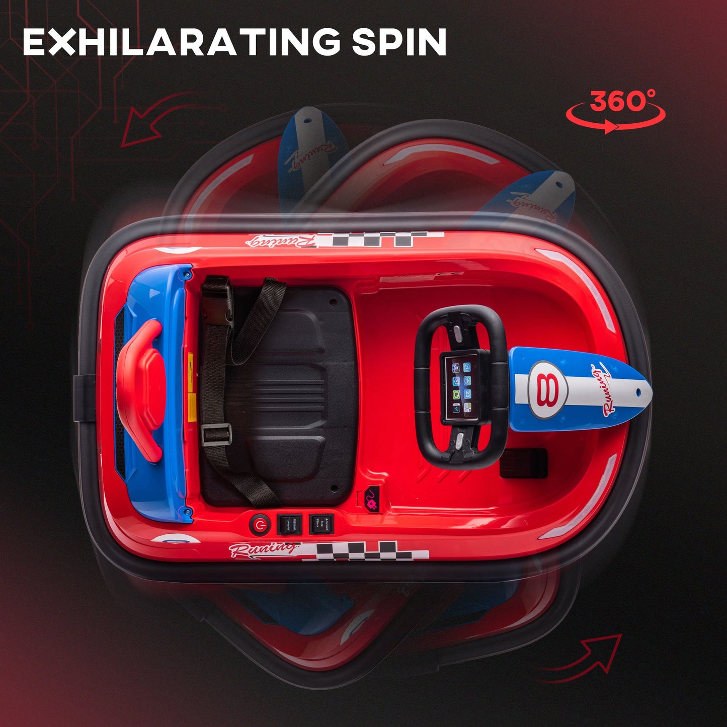 6V Electric Kids Bumper Car, 6V Spin Waltz Car, with Music, Horn, Lights - Red